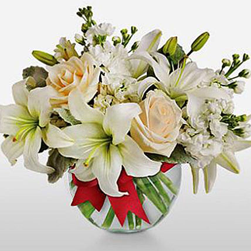 Cloud Of Creme Roses And White Asiatic Lilies:Corporate Gift Delivery in Kuwait