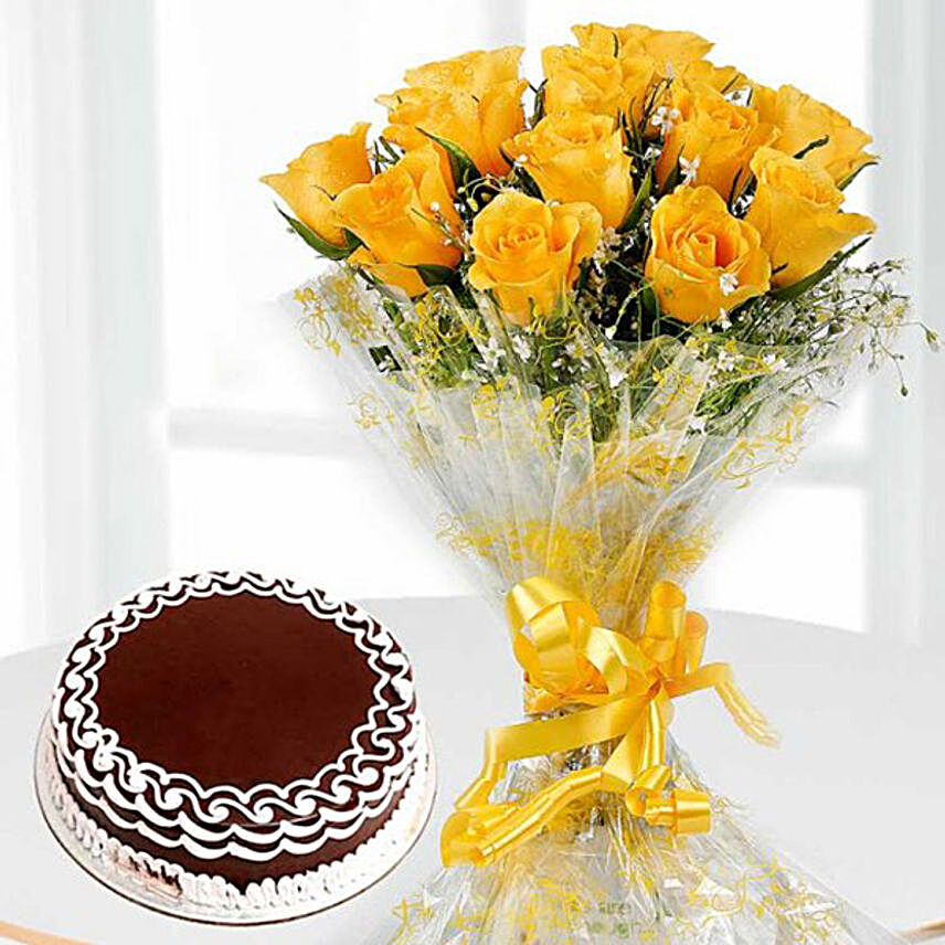 Yellow Rose Bunch And Cake