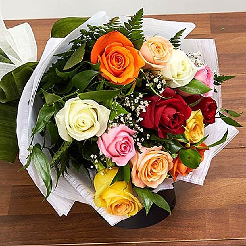 12 Mixed Color Roses Bouquet