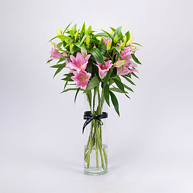 Serene Pink Oriental Lilies Vase Arrangement kuwait | Gift Serene Pink ...