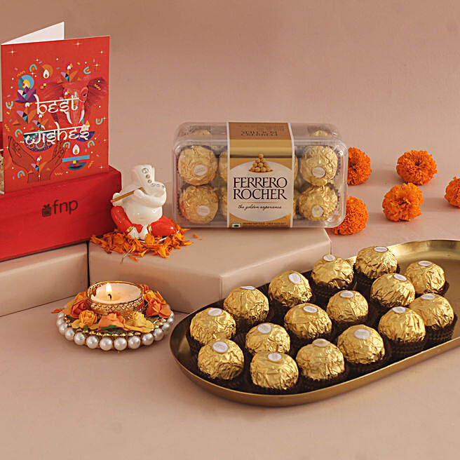 Ferrero Rocher With Ganesha Idol N Wax Candle kuwait Gift Ferrero