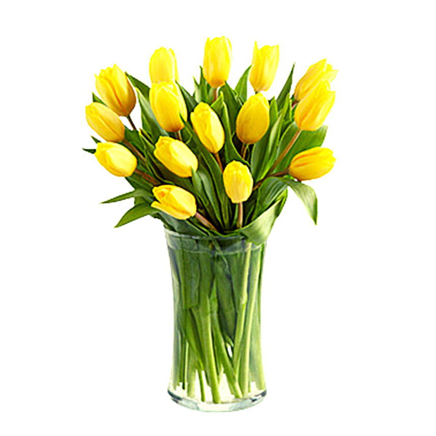 Cheery Yellow Tulip Vase Arrangement