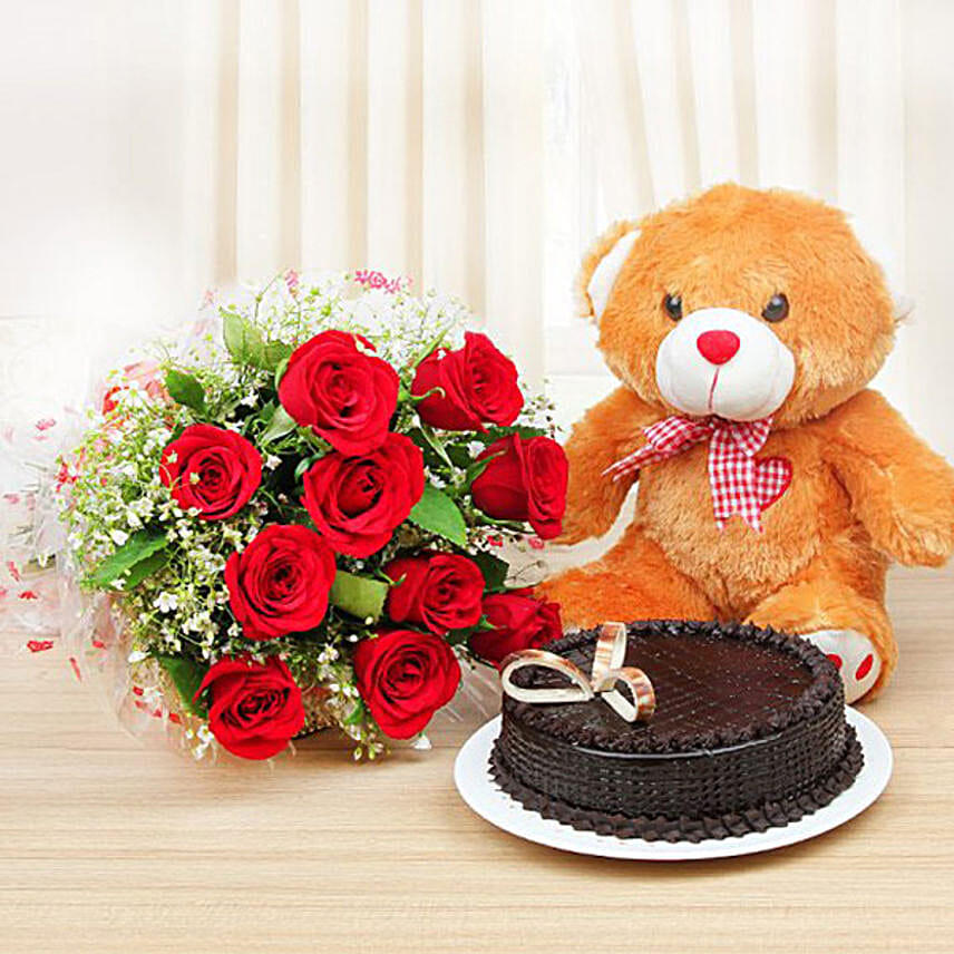 Exotic Rose Bunch And Teddy
