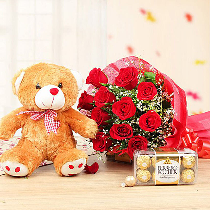 Lovely Red Rose Bunch And Chocolate