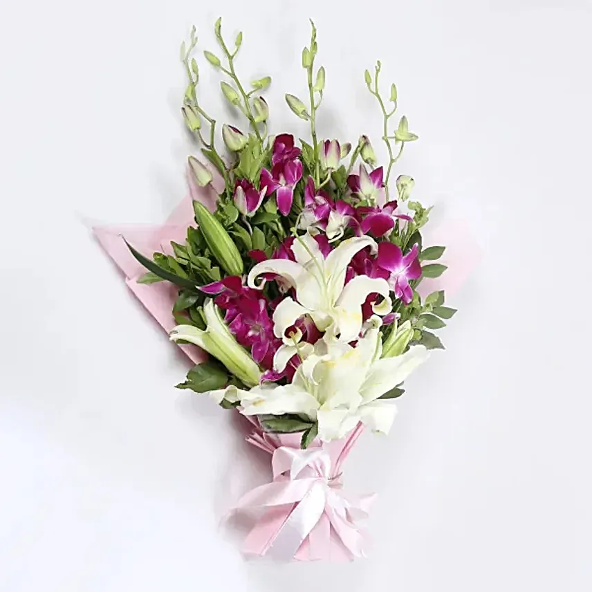 Orchid Lily Bunch And Cake