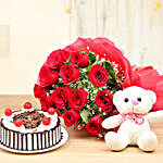 Red Rose Bunch And Teddy