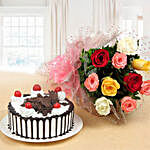 Assorted Rose Bunch And Cake