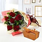 6 Red Roses and Godiva Chocolate Combo KT