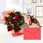 6 Red Roses Bouquet With Greeting Card KT