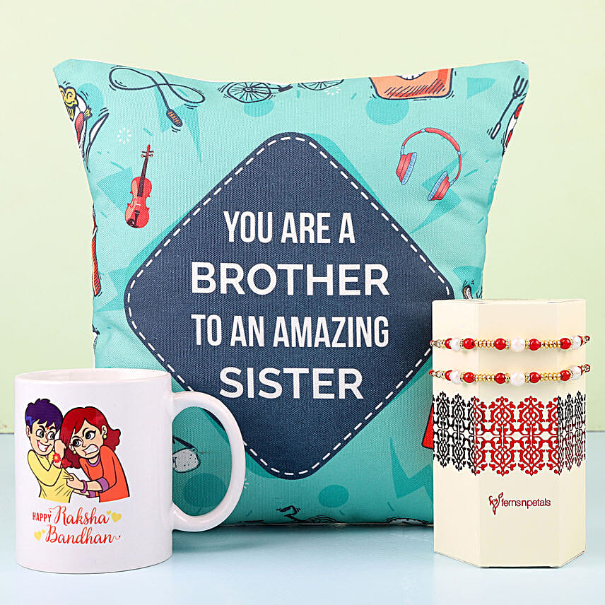 Mug, Cushion N Rakhi Combo