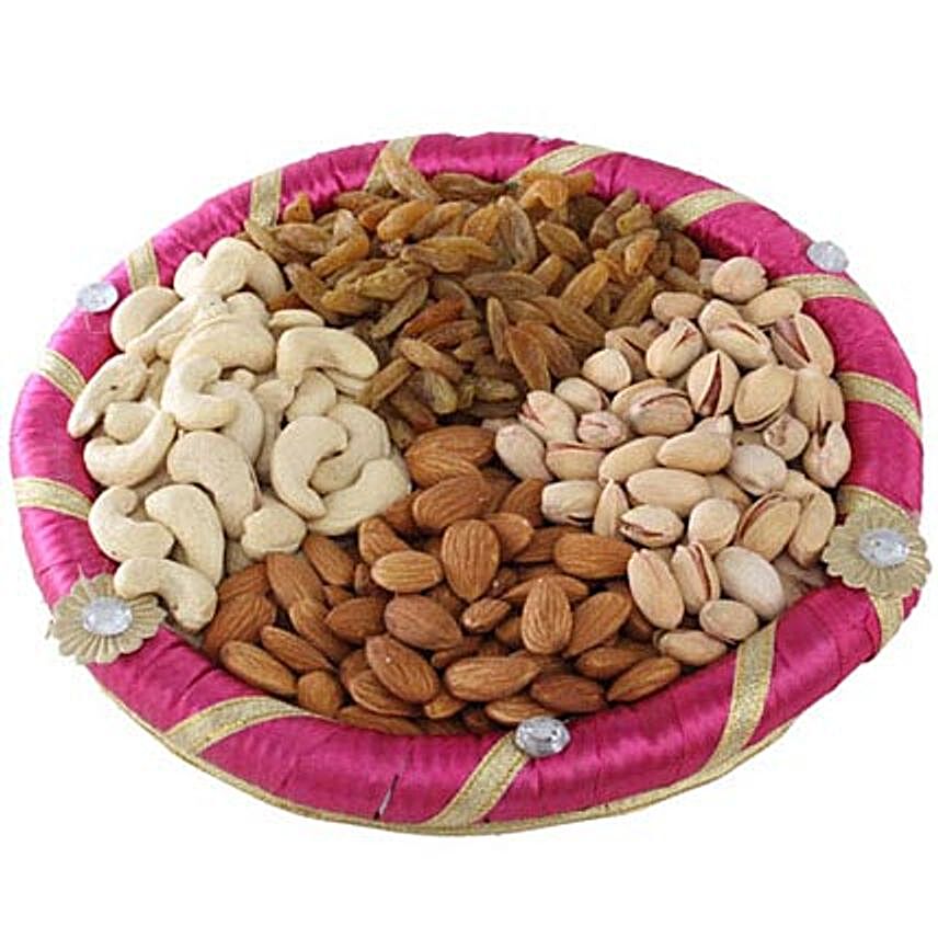Pink Dry Fruits Round Tray