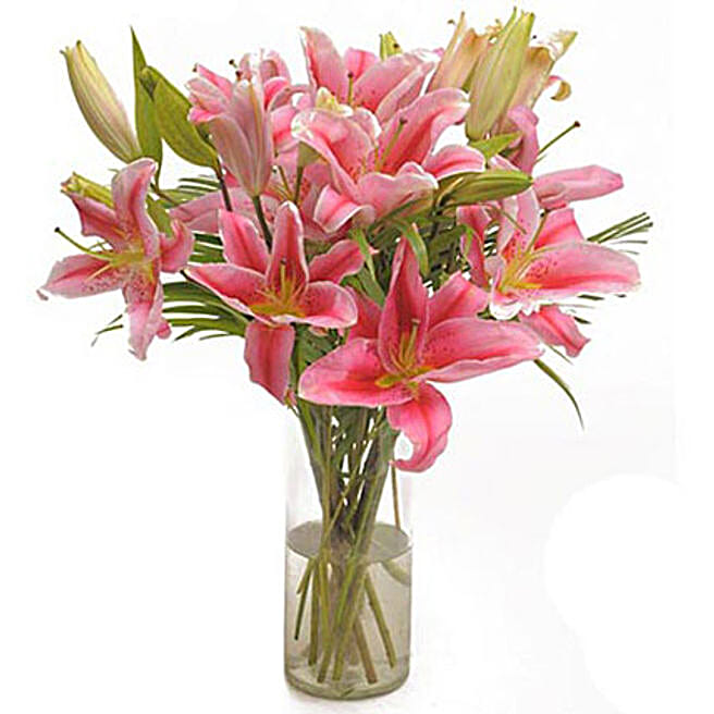 Buy/Send Pink Oriental Lilies Vase Arrangement Online- FNP