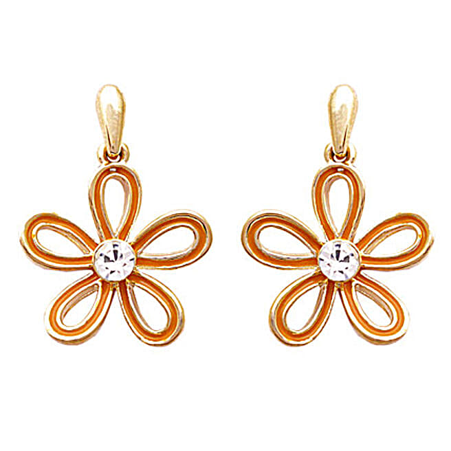 Buy/Send Golden Peacock gold plated flower shaped earrings Online- FNP