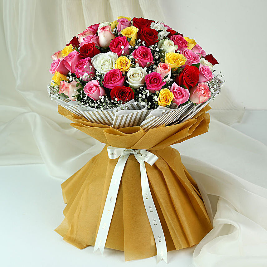 Opulence - 50 mix color roses with lots of seasonal fillers