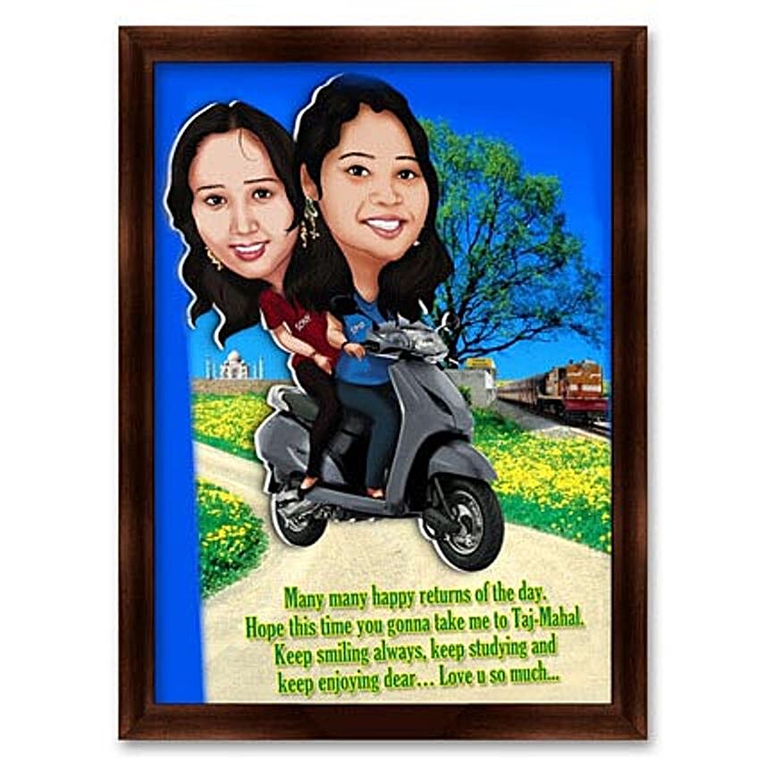 Birthday 3D Couple Caricature on Scooter