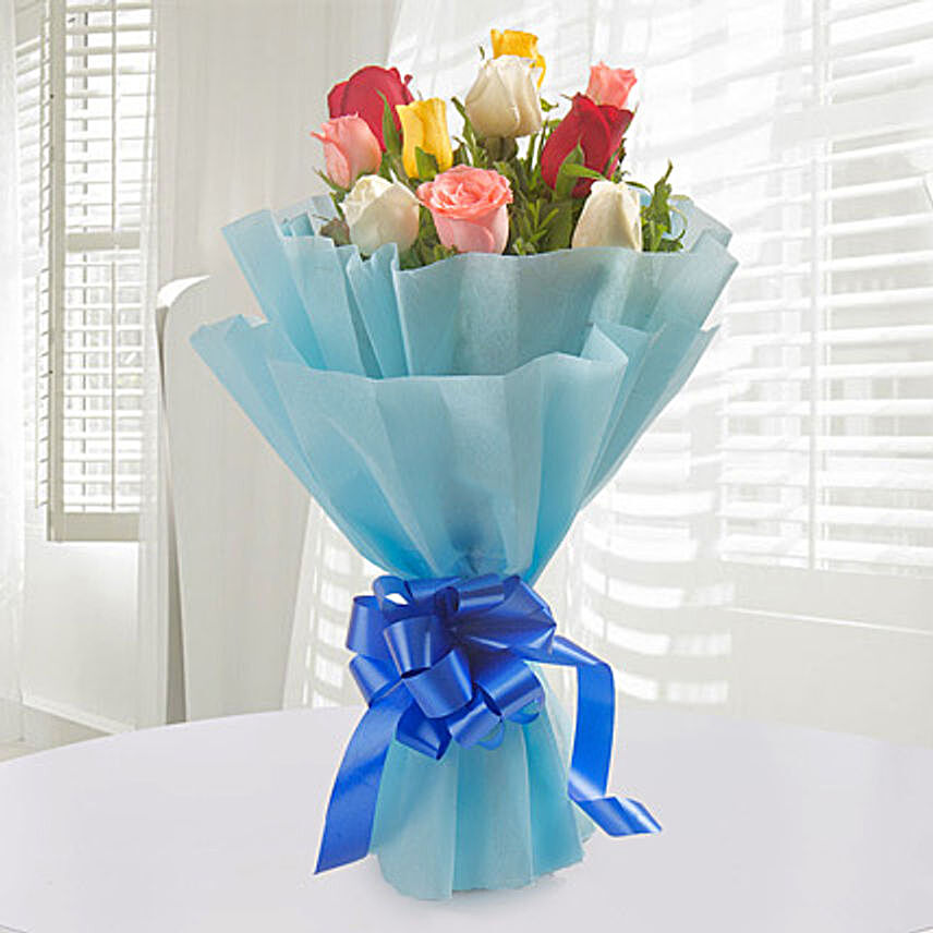 Colorful Hue - Bunch of 10 Mix roses.:Send Fathers Day Gifts to Kolkata