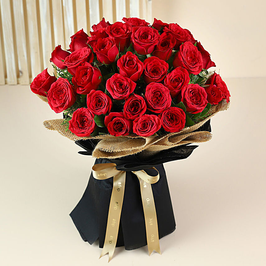 Rosy Romance - Bunch of 30 Long Stem Red Roses.