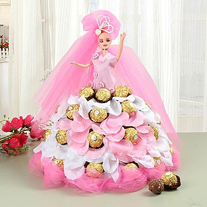 Pink Doll With Ferrero Rocher Chocolates