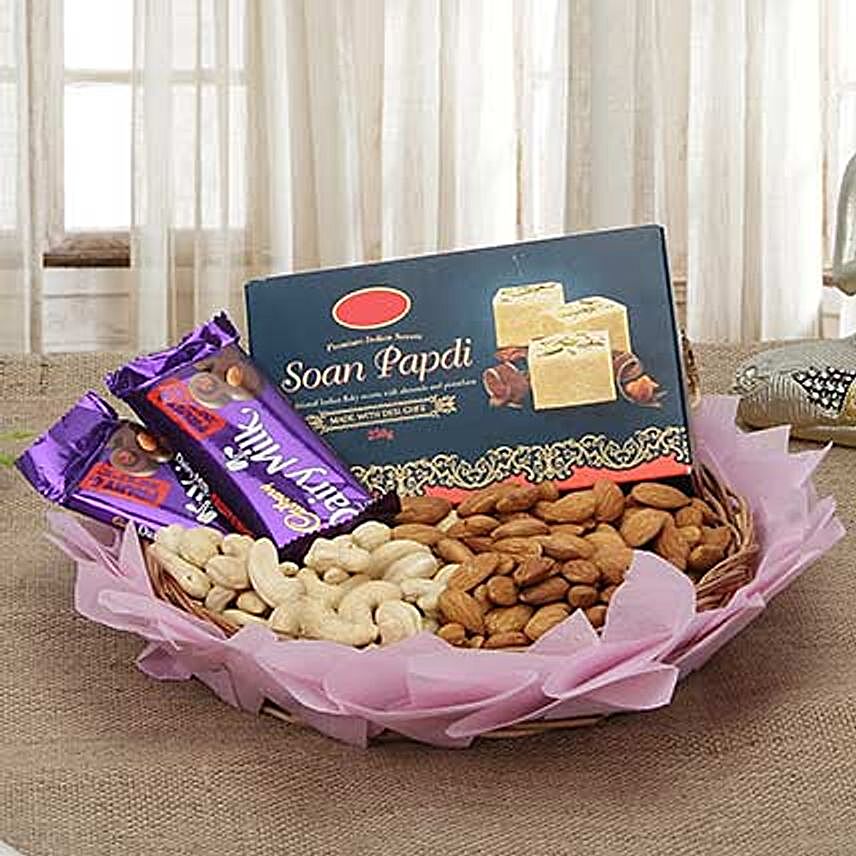 Diwali hamper of sweets, dry fruits and chocolates:Gift Ideas for Diwali