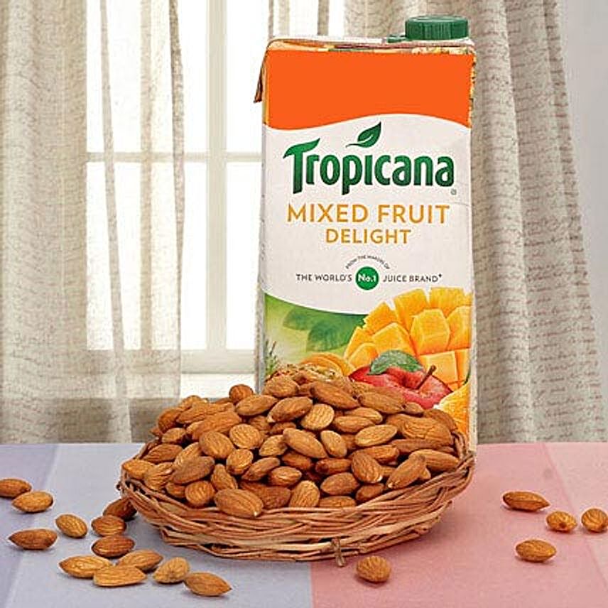 Almonds and mixed fruit juice combo:Buy Dry Fruits