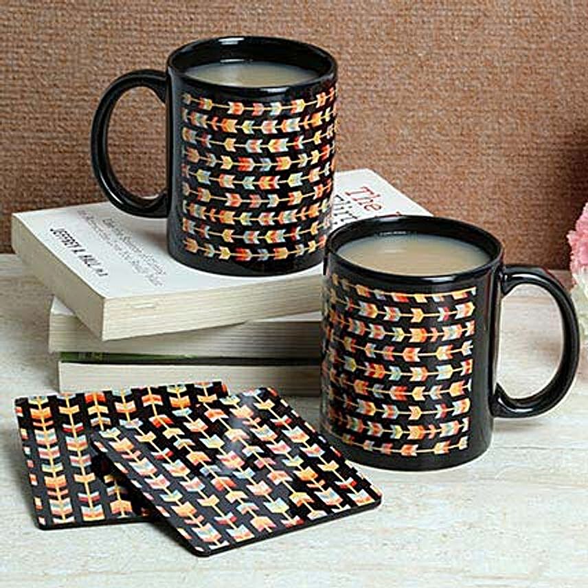 Black Print Coasters With Mugs