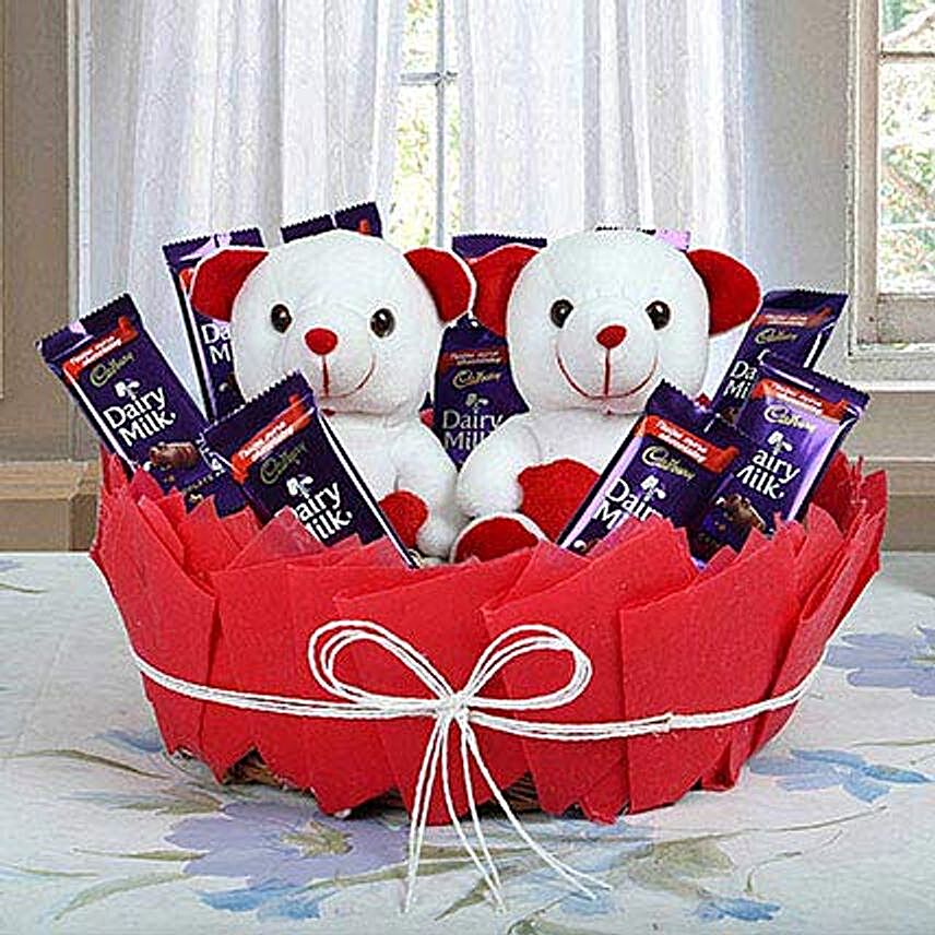 Cadbury Chocolate Basket with Teddy:Gift Baskets Ahmedabad
