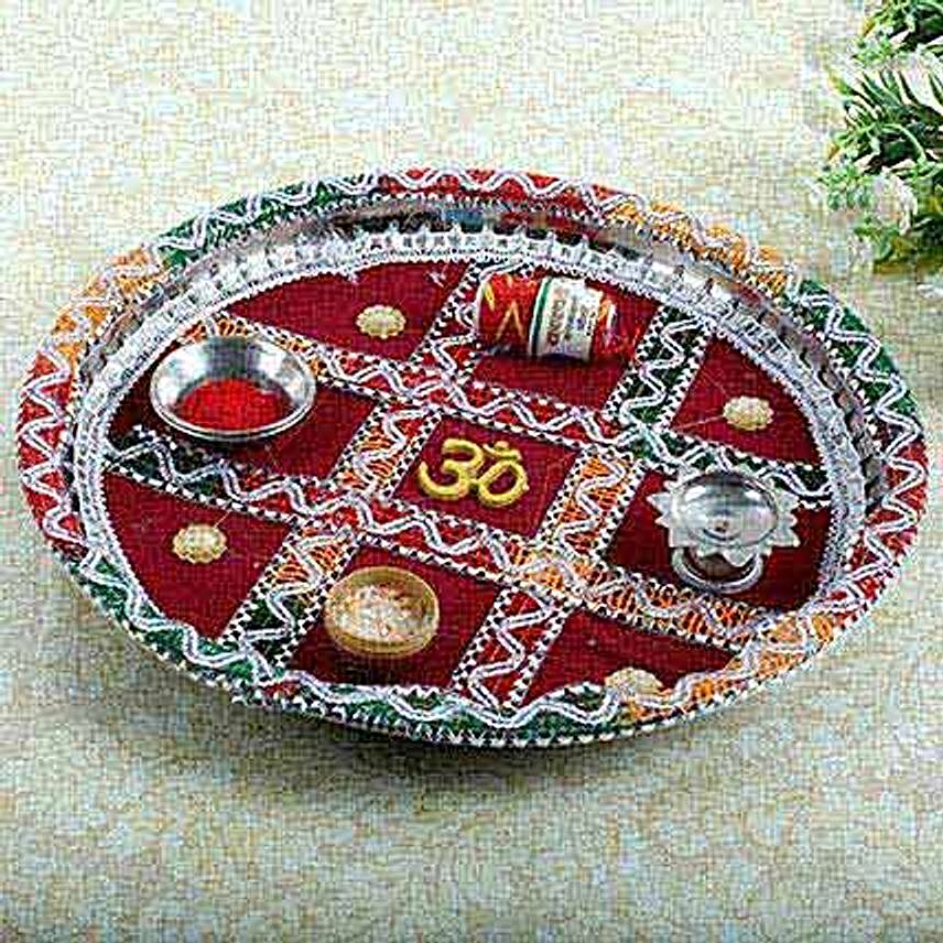 Maroon Decorated Puja Thali