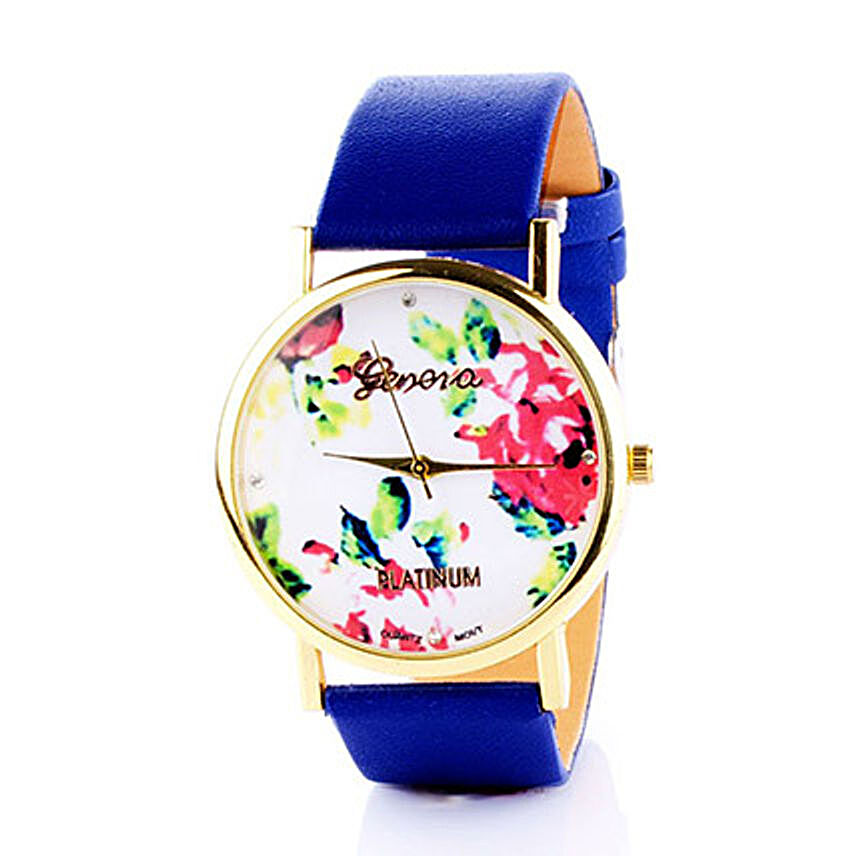 Blue Floral Watch For Women