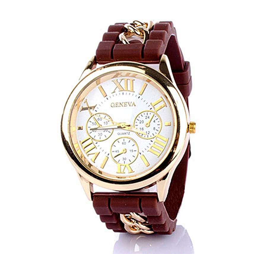 Chained Brown Silicone Watch For Women