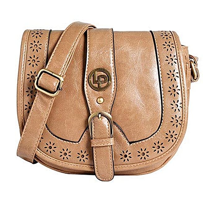 Buy/Send Lino Perros Beige Laser Cut Sling Bag Online FNP