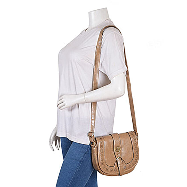 Buy/Send Lino Perros Beige Laser Cut Sling Bag Online Ferns N Petals