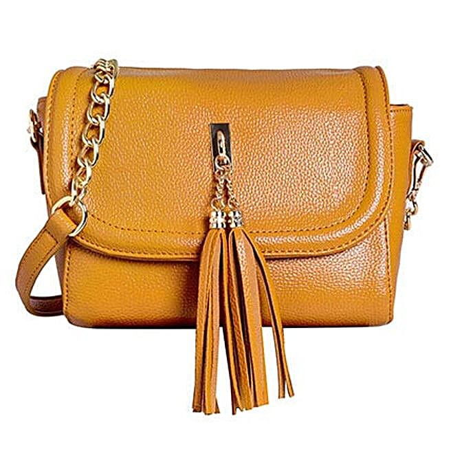 Buy/Send Lino Perros Yellow tasselled Sling Bag Online- FNP