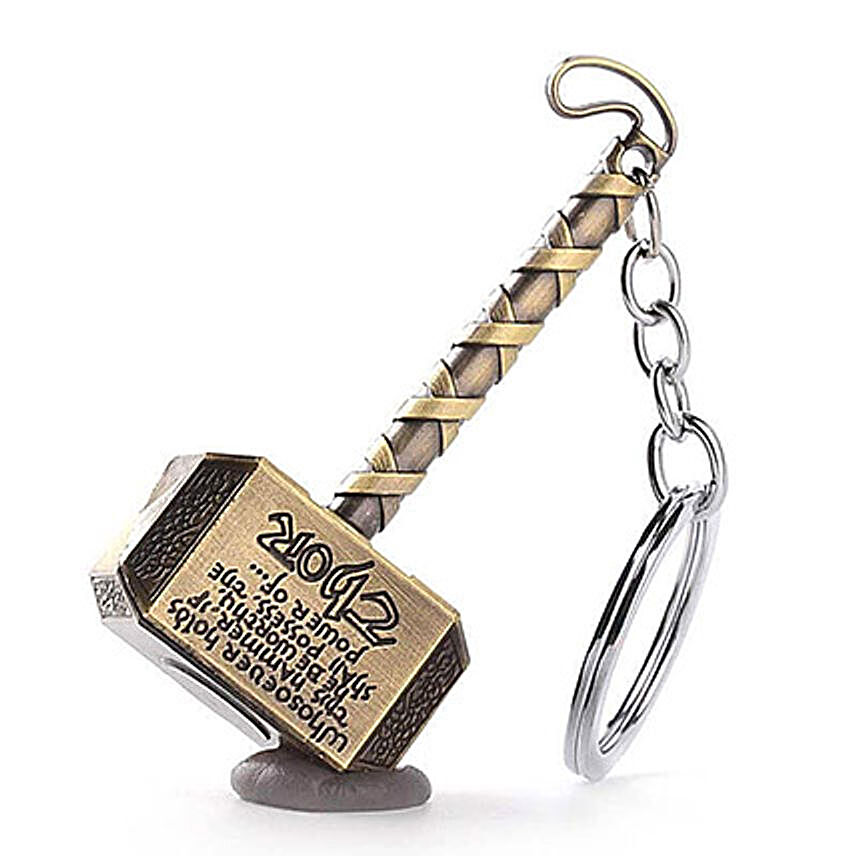 Thor Hammer Keychain Gold