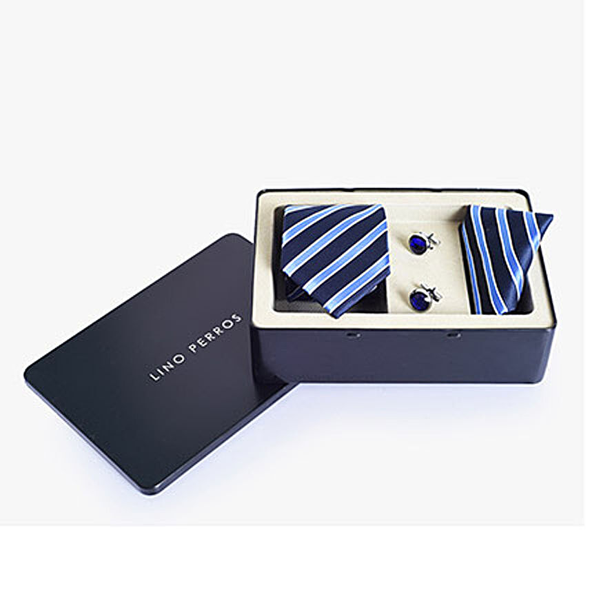 Lino Perros Striped Blue Tie Set