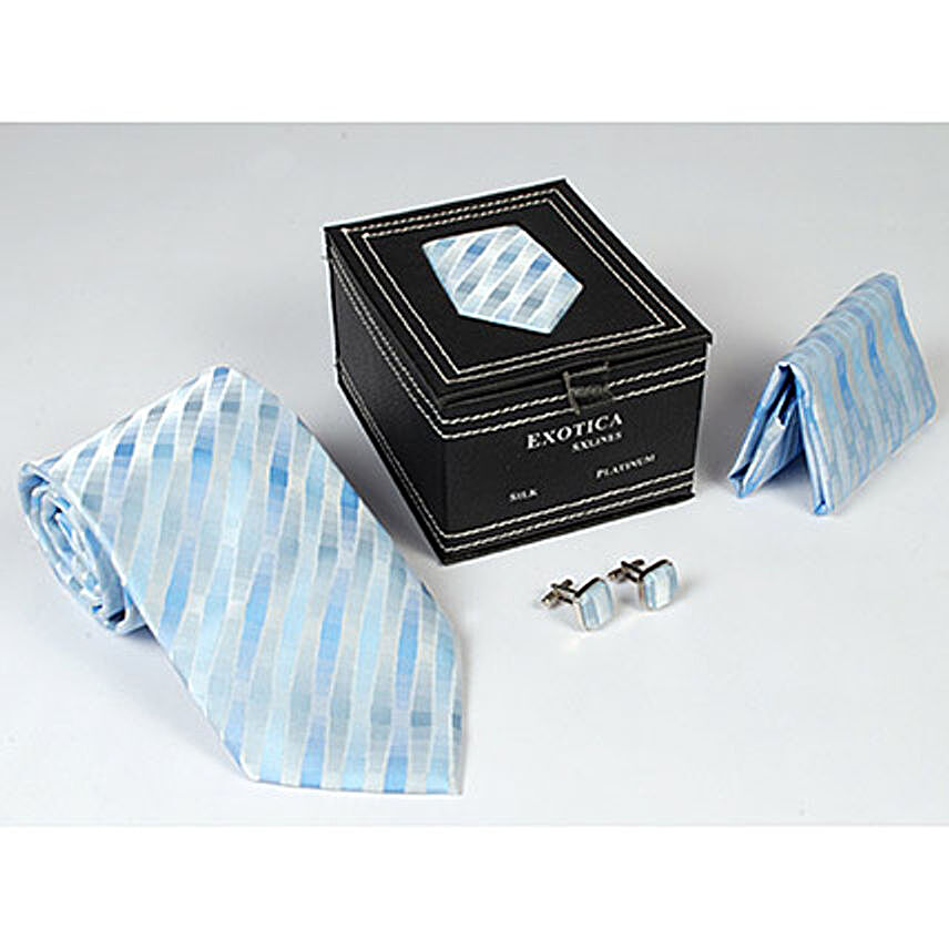 Glossy Light Blue Tie Set