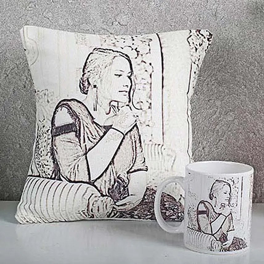 Personalised Sketch Combos:Cushions and Mugs Combo