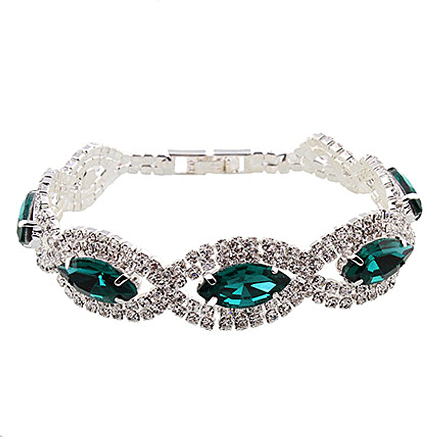 Silver Colour Plated Emerald Bracelet