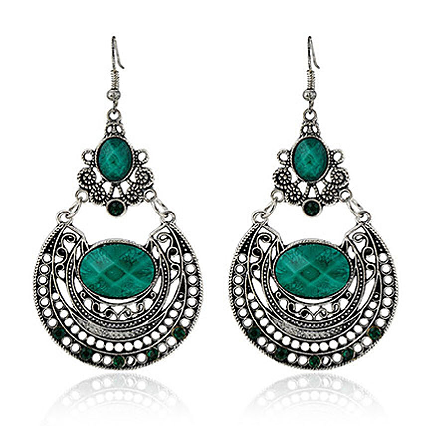 Antique Silver Plated Green Earrings