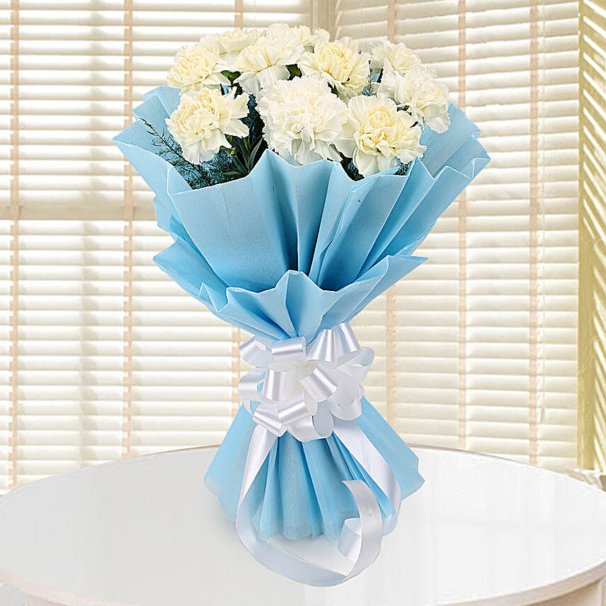 White carnations bouquet:Sympathy Flowers
