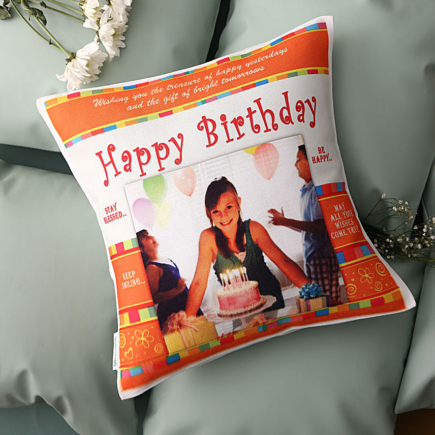 An Eternal Delight-Personalized Cushion 12x12 inches Orange and White Color:Birthday Gifts Faizabad
