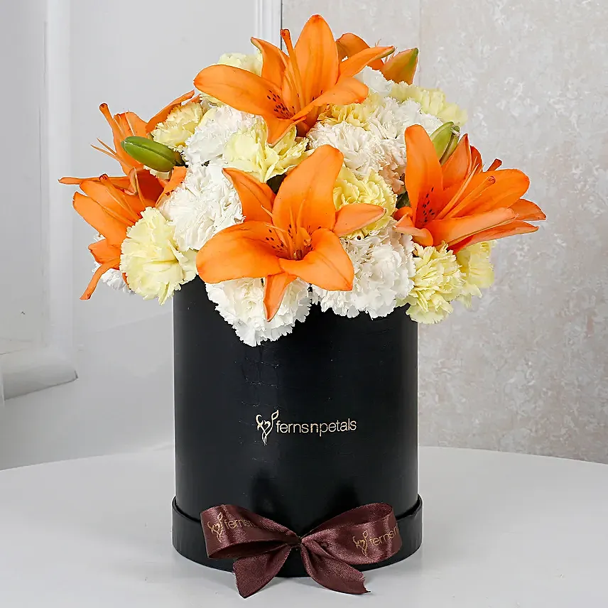 Beautiful Lilies N Carnations arrangement:Halloween Gifts