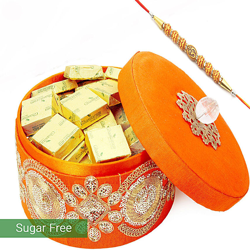 Sugarfree Chocolates in Orange Box Rakhi Hamper