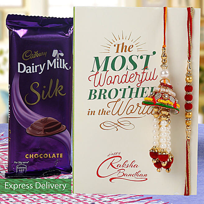 Buy/Send Dairy Milk Silk And Rakhi Combo Online FNP