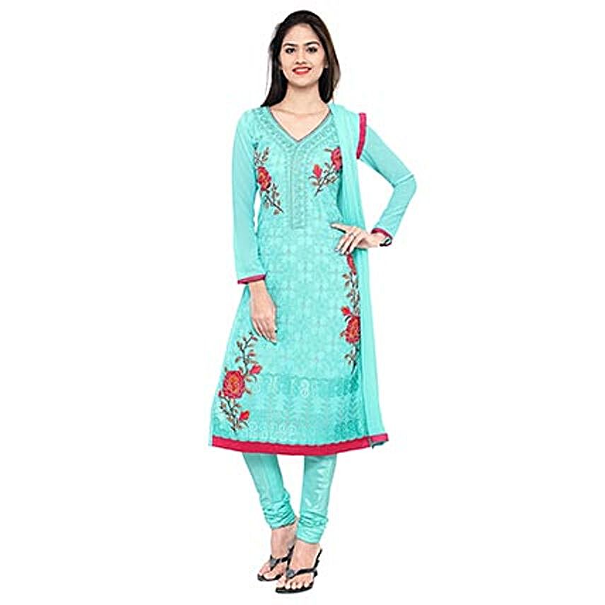 Blue Georgette Embroidered Unstitched Dress Material