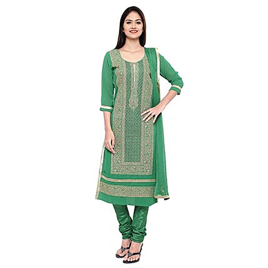 Green Georgette Embroidered Unstitched Dress Material