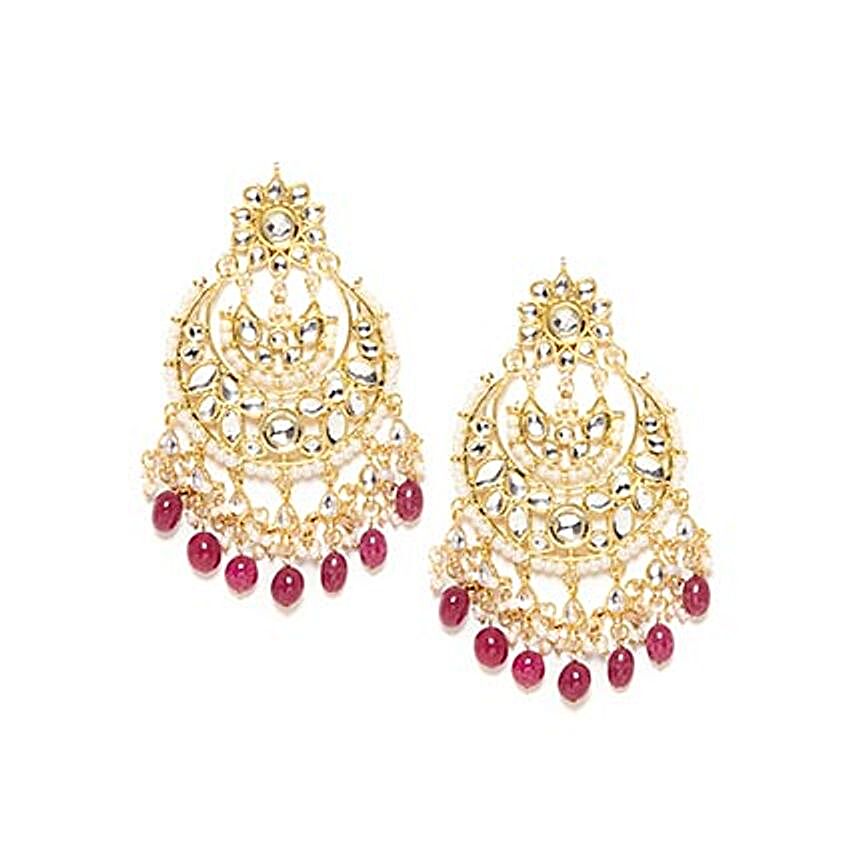 Big Kundan Earrings Gold & Red