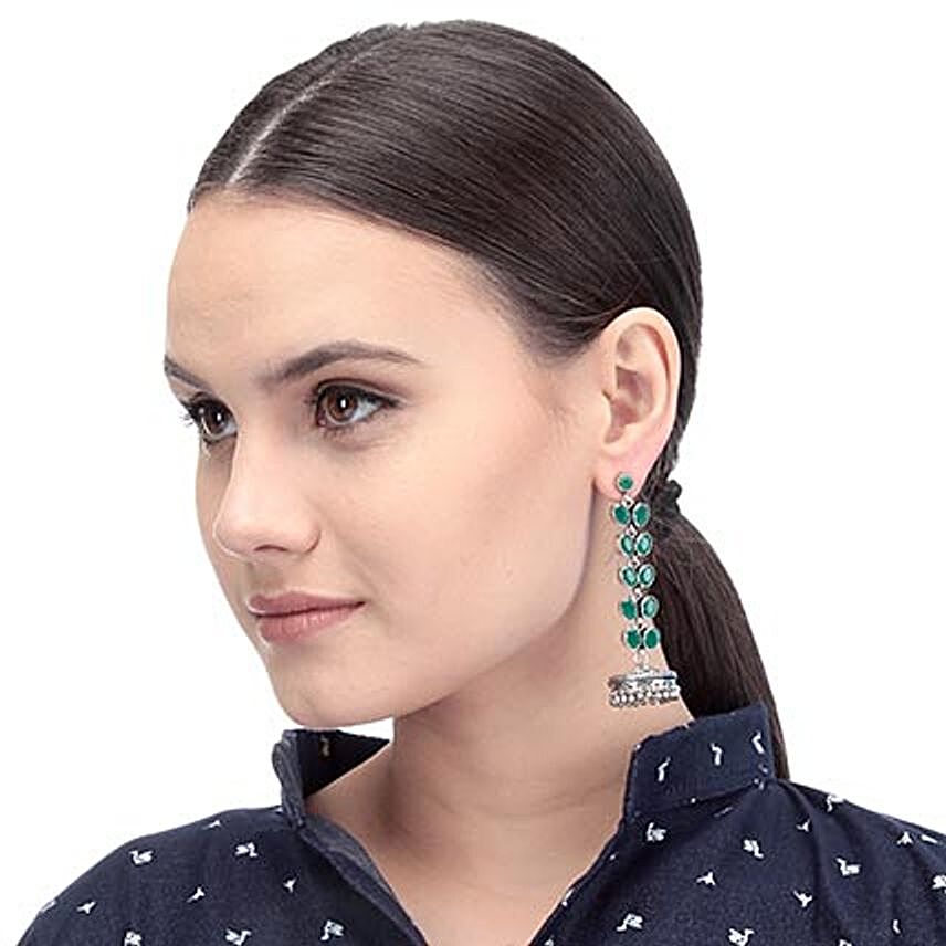 Green Designer Artificial Stone Earrings