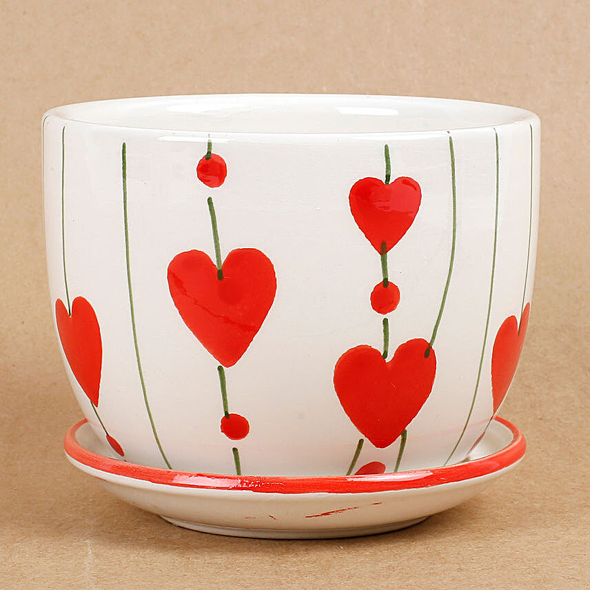 Ceramic Cup & Saucer Vase White & Red