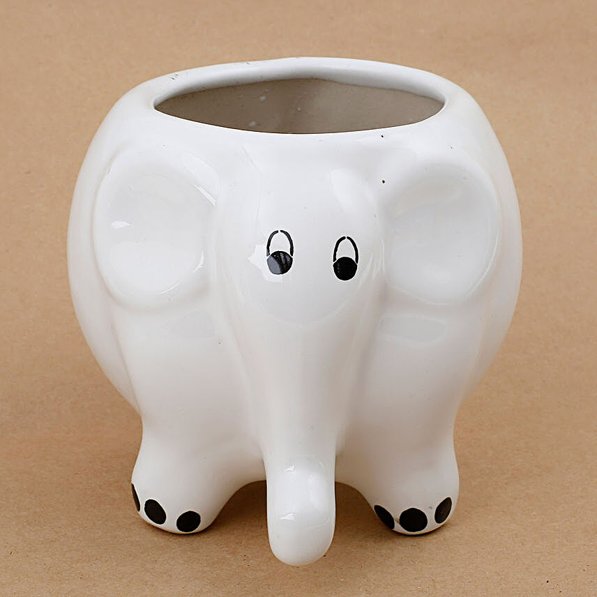 Elephant Shaped Ceramic White Vase