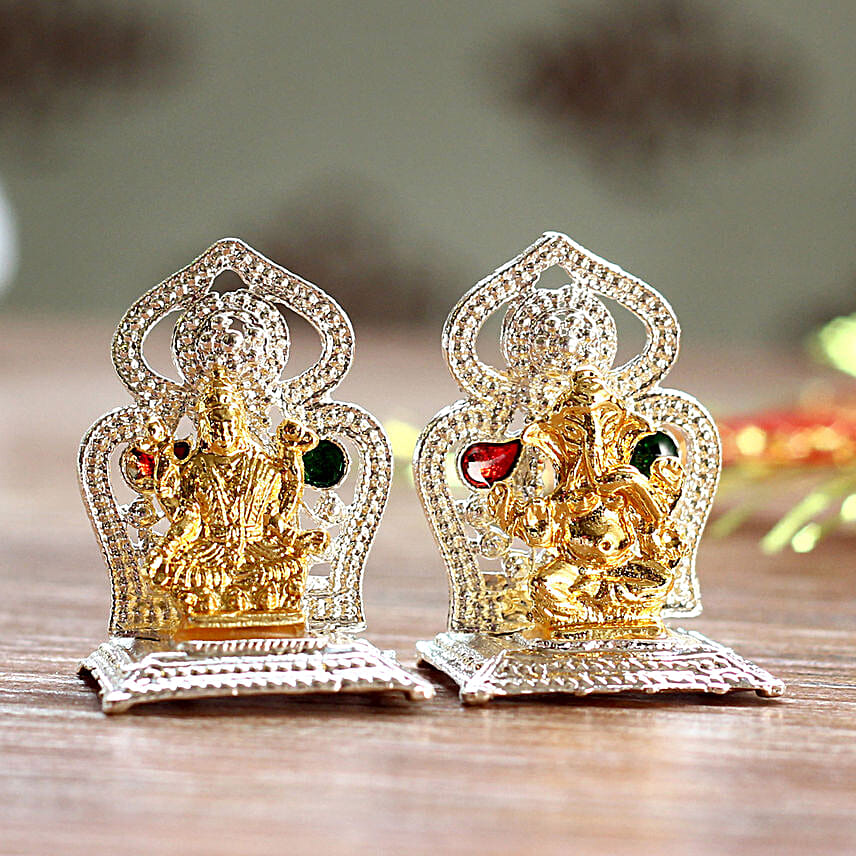 Mini Lakshmi Ganesha Idols On Two Singhasan